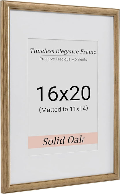 Heimlove 16x20 Picture Frame,16 x 20 Solid White Oak Photo Frame Matted to 11x14 with Tempered Glass,16"x20" Handcrafted wood Poster Frame,Vertical or Horizontal Wall Hanging Display,1 Pack