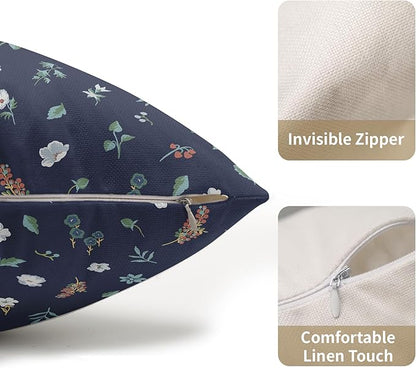 Vitage Floral Lumbar Pillow Covers 12x20 Set of 2 Navy Green Spring Flower Leaf Pattern Rustic Decorative Outdoor Farmhouse Boho Pillowcases Decorations Throw Cushion Cover Decor for Couch Sofa Bed