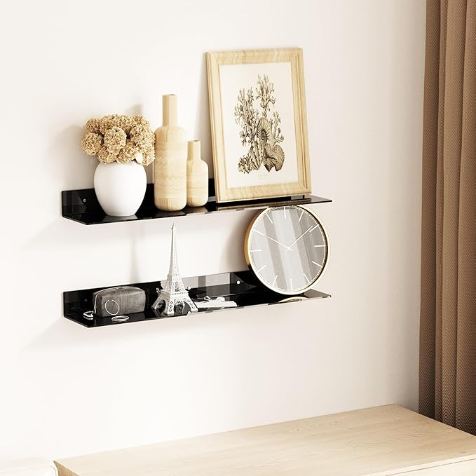Sezanrpt 30 Inches Acrylic Long Wall Shelf Set of 2, Black Wall Mounted Acrylic Bathroom Storage Shelves Display Organizer, 2 Pack(30 Inch)
