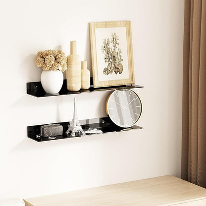 Sezanrpt 30 Inches Acrylic Long Wall Shelf Set of 2, Black Wall Mounted Acrylic Bathroom Storage Shelves Display Organizer, 2 Pack(30 Inch)