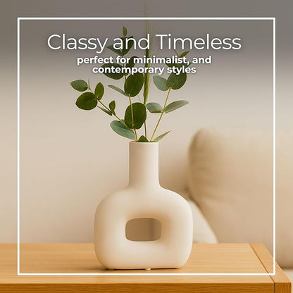 Sagebrook Home Modern Stoneware Vase - Decorative Dolomite Flower Holder - Minimalist Home & Office Accent - Stylish Tabletop Centerpiece for Living Room, Bedroom & Desk Decor - 8" White