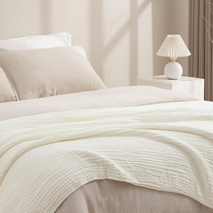 PHF Cooling Muslin Blanket King Size 104"x80", 6-Layer Lightweight Gauze Blanket Made from 35% Rayon Derived from Bamboo & 65% Cotton, Breathable & Ultra Soft Cozy for Hot Sleepers, Snow White
