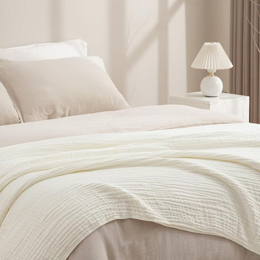 PHF Cooling Muslin Blanket King Size 104"x80", 6-Layer Lightweight Gauze Blanket Made from 35% Rayon Derived from Bamboo & 65% Cotton, Breathable & Ultra Soft Cozy for Hot Sleepers, Snow White