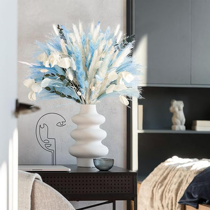 N&T NETING 101Pcs Blue Pampas Grass Decor Natural Dried Floral Pampas Grass Light Blue Boho Pampas Home Decor Fluffy Dried Pampas Flowers for Home Wedding Boho Beach Theme Table Decor