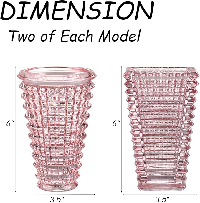 MCMCNCUIU Crystal Flower Vase Set of 4, Glass Vases for Centerpieces, Pink Vases for Flowers, Small Vase for Living Room, Bedroom, Kitchen, Office, Wedding