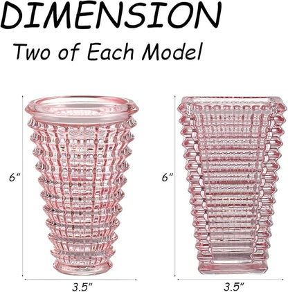 MCMCNCUIU Crystal Flower Vase Set of 4, Glass Vases for Centerpieces, Pink Vases for Flowers, Small Vase for Living Room, Bedroom, Kitchen, Office, Wedding