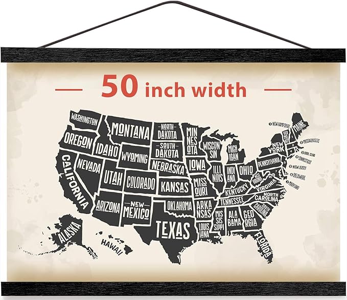 HONKKI Magnetic Poster Hanger Frame for 50x70 50x32 50x40 Movie Music Posters Wall Art,Black Wood Picture Frames for Canvas Diamond Map Decor, Living Room Calendar Banner Tapestry Photo Hanging Stand
