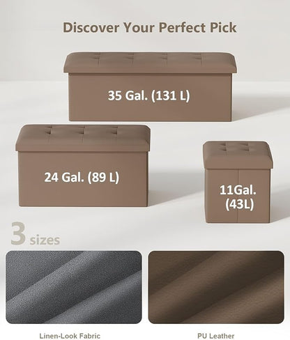 Folding Storage Ottoman Bench, Multi-Functional Ottoman Foot Rest, End of Bed Bench, Storage Chest for Living Room, Bedroom, Hallway, Entryway, Holds Up to 600 lbs (Brown, 30 Inches)