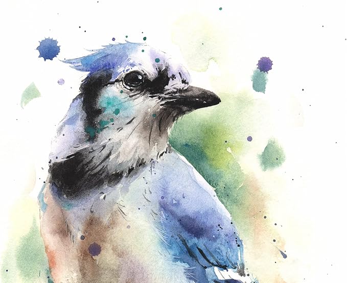 Watercolor Blue Jay Wall Art Print - Perched Bird Painting - Animal Decor