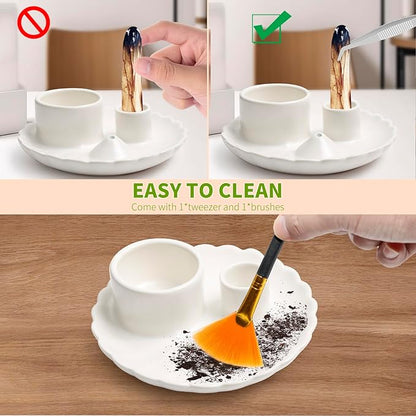 Palo Santo Sticks Holder, 4 in 1 Incense and Candle Holder for Burning Sage and Sticks for Burning, Ash Catcher Tray for Meditation Yoga Room (White)