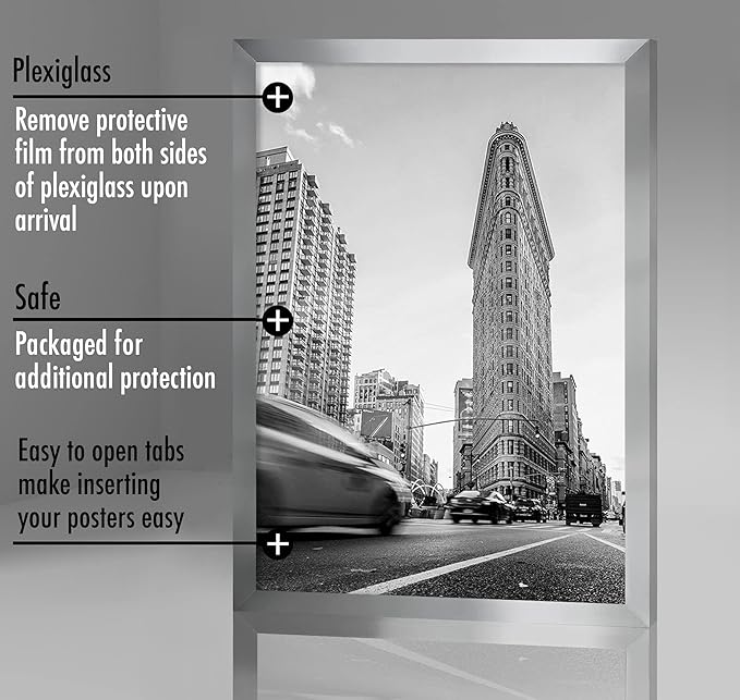 Americanflat 24x36 Poster Frame with Polished Plexiglass - Silver Picture Frame - Wide Photo Frames Made of Engineered Wood for Vertical or Horizontal Wall Display - Epic Collection - Silver