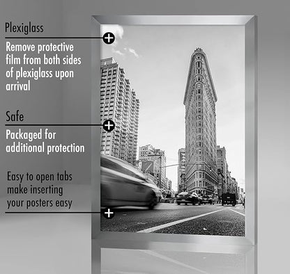 Americanflat 24x36 Poster Frame with Polished Plexiglass - Silver Picture Frame - Wide Photo Frames Made of Engineered Wood for Vertical or Horizontal Wall Display - Epic Collection - Silver