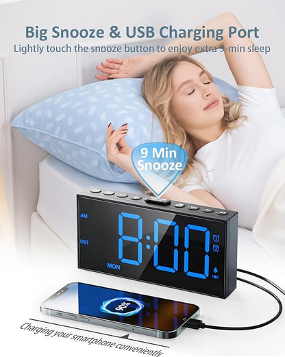Loud Alarm Clock for Heavy Sleepers Adults,Bed Shaker Alarm Clock with 2 Alarms for Everyday/Weekday/Weekend,Dimmer,Snooze,USB Charging Port,12/24H DST,Vibrating Clock for Hard of Hearing/Teens
