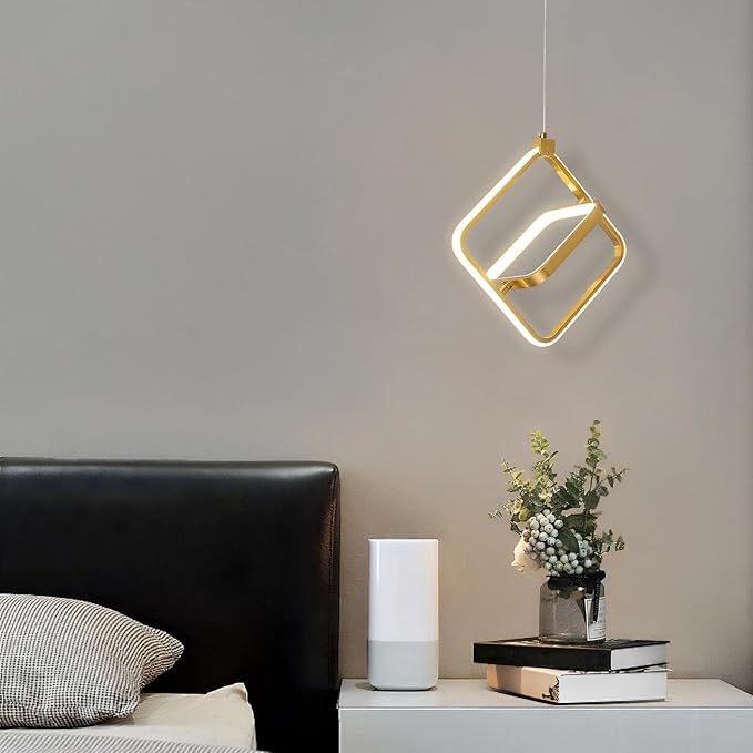 Modern LED Chandelier Gold Rectangular Pendant Light Fixtures 4000K 20W Dimmable Height Adjustable Pendant Lighting for Dining Room Kitchen Island Bedroom Living Room Foyer（3-Pack）