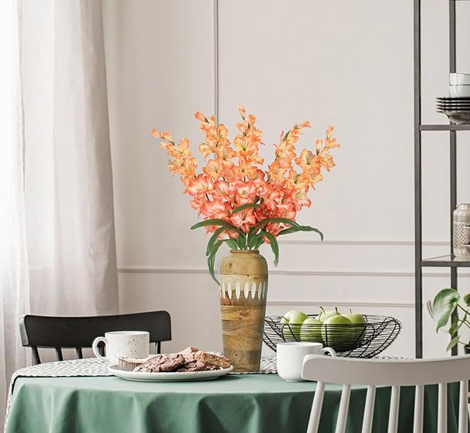 IPOPU Orange Fake Flowers - 5PCS Gladiolus Artificial Flowers, 33" Silk Gladiolus Faux Flowers with Long Stems for Tall Vase Wedding Centerpieces, Home Table Party Decor