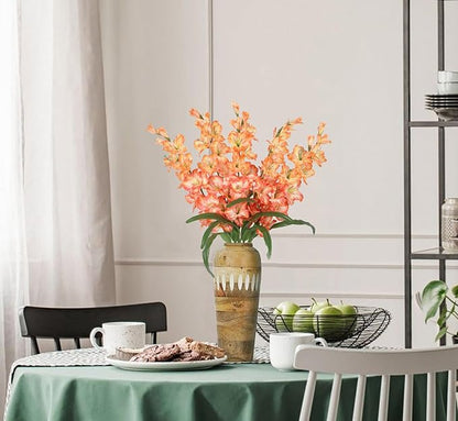 IPOPU Orange Fake Flowers - 5PCS Gladiolus Artificial Flowers, 33" Silk Gladiolus Faux Flowers with Long Stems for Tall Vase Wedding Centerpieces, Home Table Party Decor