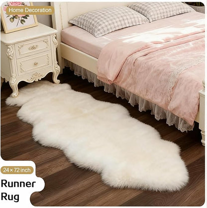 White Faux Fur Sheepskin Area Rug for Living Room Bedroom, 6 x 6 Feet Ultra Soft Shaggy Fuzzy Furry Carpet Chair Throw Large Rugs for Kids, Girls, Nursery Room Decor Dorms