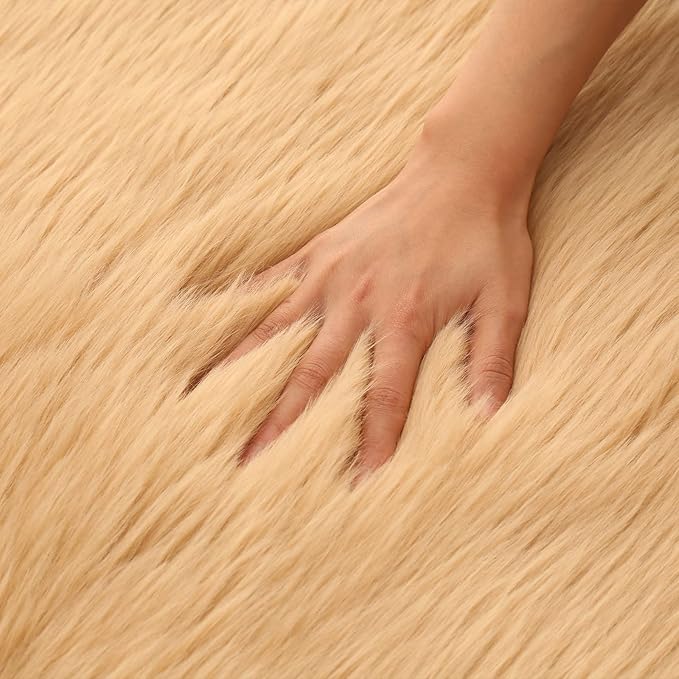 Faux Fur Small Rug 2 x 3 ft Brown Shaggy Sheepskin Machine Washable Fuzzy Area Rug Super Soft Fluffy Plush Carpet for Bedroom Living Room Floor Nursery Kids Room Bedside Rug