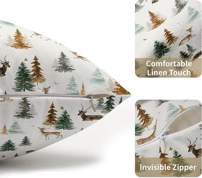 Watercolor Deer Spring Pillow Covers 12x20 Set of 2 Forest Tree Throw Pillow Covers Rustic Pillowcase Linen Decoration Farmhouse Soft Decorative Green Brown Cushion Case Couch for Indoor Home Decor