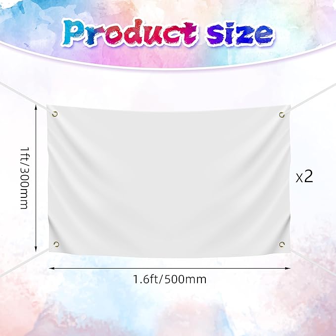 2 Pcs Blank DIY Banners Polyester Oxford Cloth White Banner with Hanging Rope for Wall Signs Writing DIY Painting Indoor Outdoor Office Camping Yard Birthday Party Decorations Supplies 1.6x1ft-BECKTEN