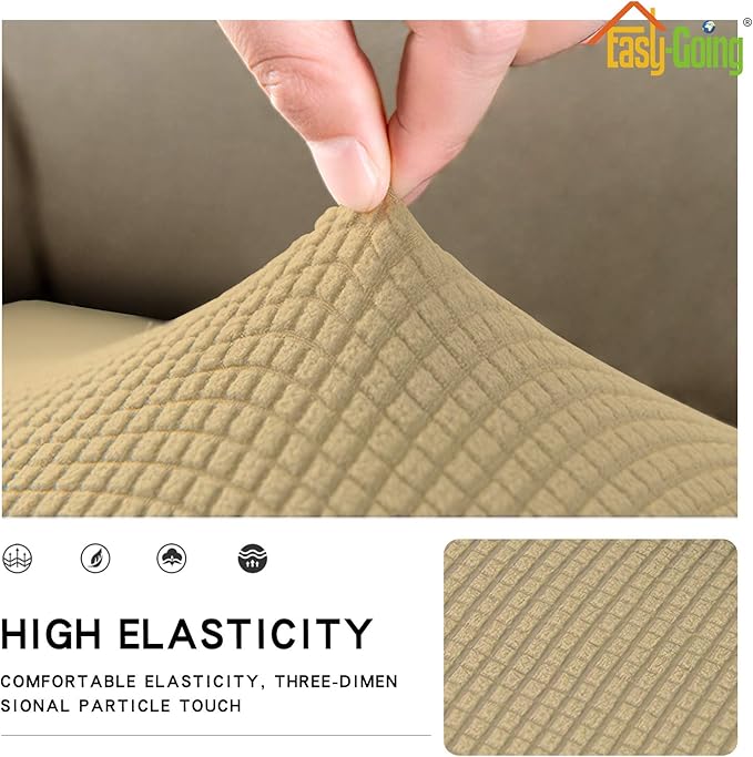 Easy-Going Stretch Loveseat Cushion Cover Sofa Cushion Furniture Protector Sofa Seat Sofa Slipcover Sofa Cover Soft Flexibility with Elastic Bottom(Loveseat Cushion, Beige)