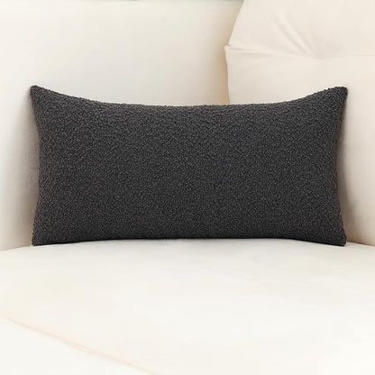 Jeneoo Graphite Grey Decorative Long Lumbar Thick Throw Pillow Covers Fine Textured Boucle Couch Cushion Case for Sofa Decor, Set of 1, 14 x 36 Inch