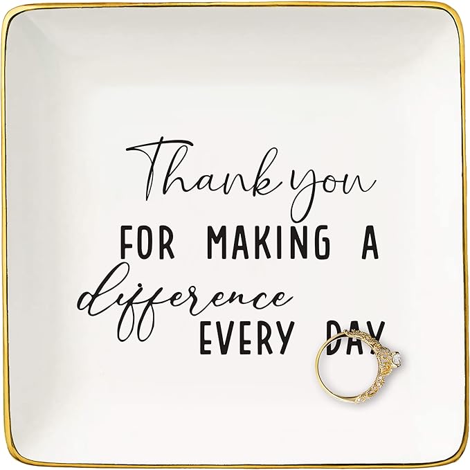 Teacher Appreciation Week Gifts,Teacher Gratitude Recognition Affirmation Thank You Present,Christmas Gift-Ceramic Jewelry Tray Trinket Holder Ring Dish,Thank You for Making A Difference Every Day