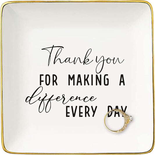 Teacher Appreciation Week Gifts,Teacher Gratitude Recognition Affirmation Thank You Present,Christmas Gift-Ceramic Jewelry Tray Trinket Holder Ring Dish,Thank You for Making A Difference Every Day