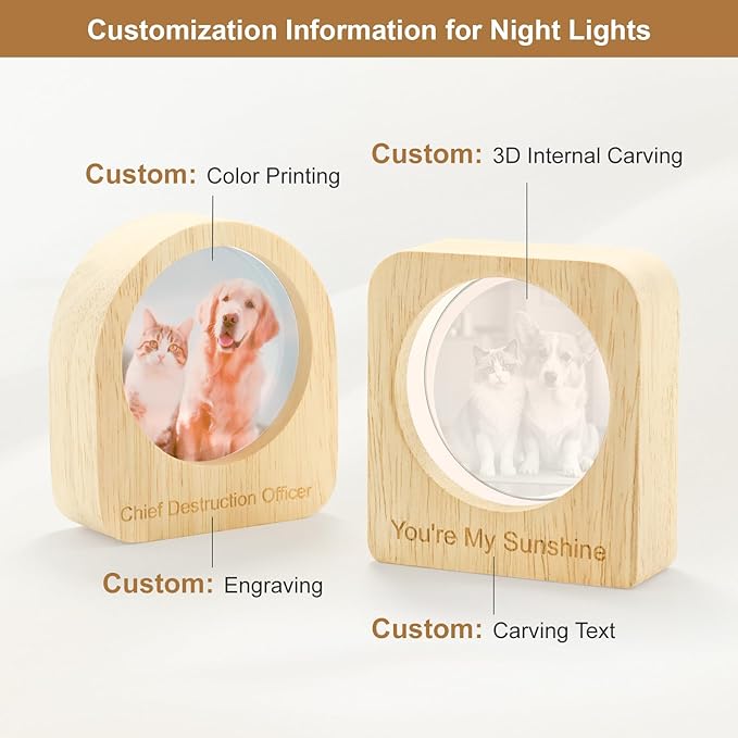 Custom 3D Crystal Photo Night Light Personalized Photo Crystal Ball Engraved Picture Lamp with Wood Base Memorial Gift for Pets Family Couple Birthday Valentine's Day (Style 4)
