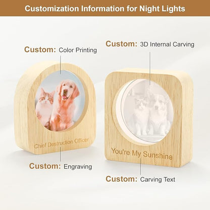 Custom 3D Crystal Photo Night Light Personalized Photo Crystal Ball Engraved Picture Lamp with Wood Base Memorial Gift for Pets Family Couple Birthday Valentine's Day (Style 1)
