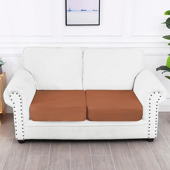 Smiry Waterproof Couch Cushion Covers, Stretch Jacquard Thick Sofa Cushion Covers, Washable Seat Slipcover Elastic Furniture Protector for Pets, Kid (2PC, Rust)