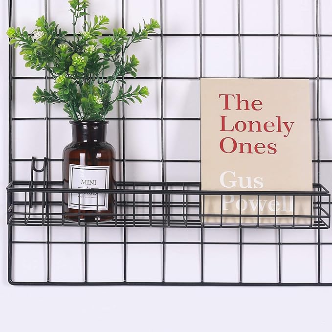 Kaforise Wire Wall Grid Panel, Multifunction Painted Photo Hanging Display and Wall Storage Organizer, Pack of 2, Size 25.6x17.7inch, Black