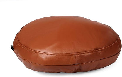 Lambskin Round Leather Pillow Cover - Sofa Cushion Case - Decorative Circular Cushion Throw Covers for Living Room & Bedroom - Tan Light Diameter 18 Inch