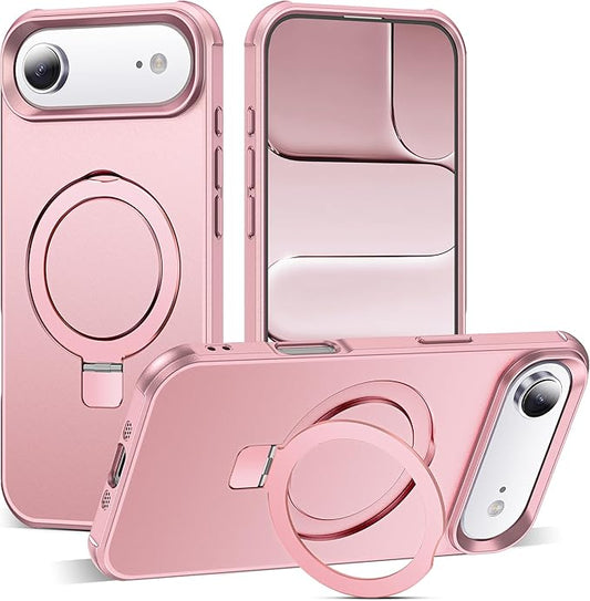 Compatible with iPhone 17 Air Case with Invisible Magnetic O-Ring Stand Military-Grade Phone Case for iPhone 17 Air 6.5" [Compatible with Mag-Safe][Great Grip Feeling], Rose Gold