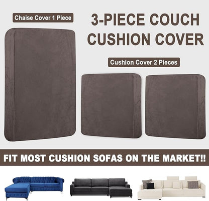Sectional Couch Covers for 3-Piece Seat Cushion Velvet Separate L Shape Couch Cover Stretch Sofa Slipcover with 2 Pieces Pillowcases Furniture Protector (Sofa 2 Seater + 1 Chaise, Coffee)