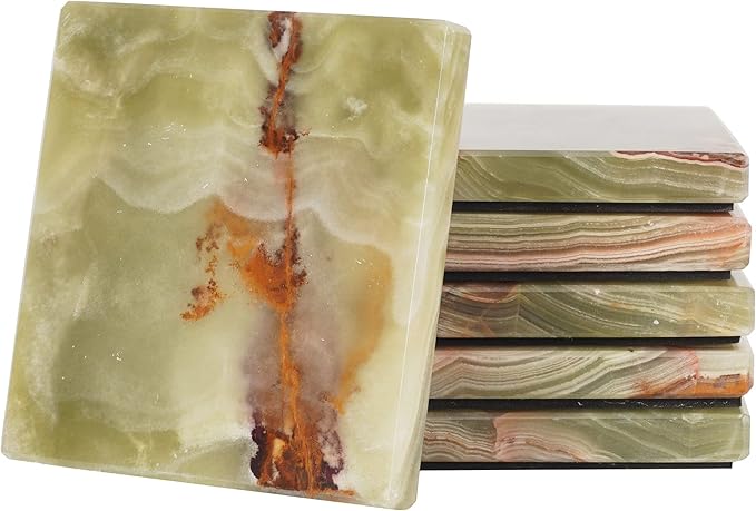 Radicaln Marble Coasters Square 3.5" Inches Green Onyx Handmade Modern Coasters for Drink, Stylish Drink Coaster for Dining Table Set for 6, Ideal Home Decor