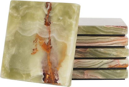 Radicaln Marble Coasters Square 3.5" Inches Green Onyx Handmade Modern Coasters for Drink, Stylish Drink Coaster for Dining Table Set for 6, Ideal Home Decor