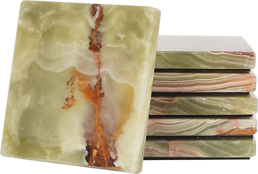 Radicaln Marble Coasters Square 3.5" Inches Green Onyx Handmade Modern Coasters for Drink, Stylish Drink Coaster for Dining Table Set for 6, Ideal Home Decor