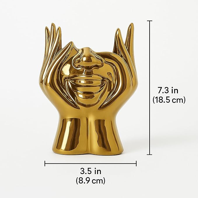 Face Vase Unique Ceramic Vase for Room,Office,Home Decor,Gold,C