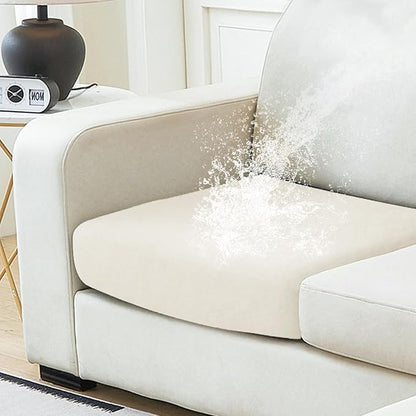 NAISI Waterproof Couch Cushion Covers Thick Velvet Fabric Washable Sofa Slipcovers 1 Piece Individual Sectional Couch Covers with Elastic Bottom(1 PC for Seat Cushion or Backrest,Ivory White)