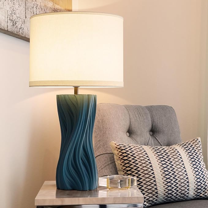 Modern Large Ceramic Plug in Blue Table Lamps for Living Room Bedroom 26.75"