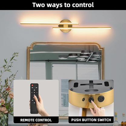 Battery Operated Wall Sconce Set of 2,Gold 31.4" 3000K-6500K LED Dimmable Wall Sconces with Remote Control,Wireless Wall Light USB Rechargeable for Bedroom Hallway Living Room Background Wall Lighting