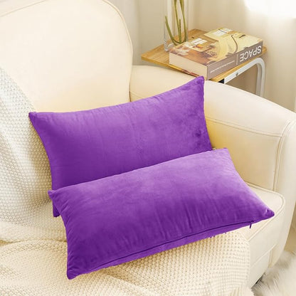 HWY 50 Purple Velvet Rectangular Throw Pillow Covers 12x20 Inch, Pack of 2 Soft Cozy Solid Decorative Luxury Cushion Cases for Couch Sofa Bed Living Room Bedroom