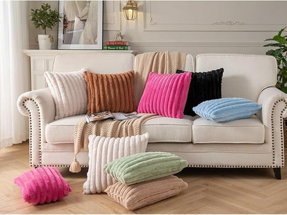 DEELAND Pack of 2,Double-Sided Faux Fur Plush Decorative Throw Pillow Covers Fuzzy Striped Soft Pillowcase Cushion Covers for Sofa Couch Bedroom Brown 24x24 inch