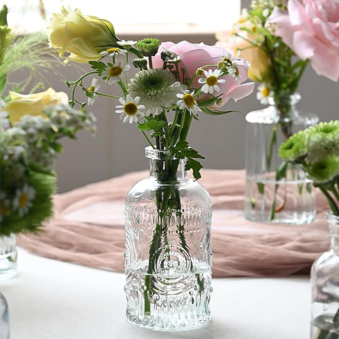 Glass Bud Vases Set of 12, Small Clear Vases for Centerpieces, Mini Glass Vases in Bulk, Vintage Vases Assorted Tiny Flower Vase for Baby Shower Wedding Floral Arrangements Home Table Decorations