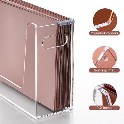 DINGHUO Folder File Organizer, Letter Size Acrylic Hanging File Holder with Handles, Clear Portable Filing Storage Box for Desk, Office Supplies, School - 1 Pack