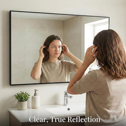 48''x30'' Black Bathroom Mirror, Large Metal Framed Vanity Mirror for Wall, 30x48 Horizontal Mirror Over Sink, Modern Farmhouse, Flush Mount