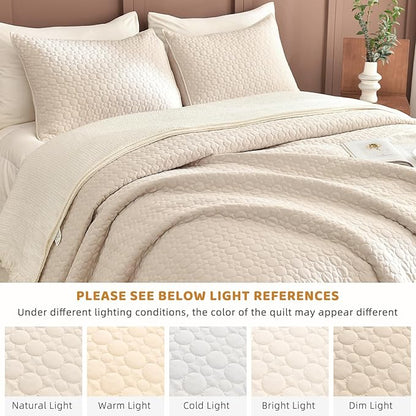 Sanracie Oversized King Quilt Bedspreads 120"*120",100% Cotton Bedding Coverlet Circular Quilting Wheat Colored Extra Large Wide California King Quilt Sets Oversized for All Season Soft Lightweight
