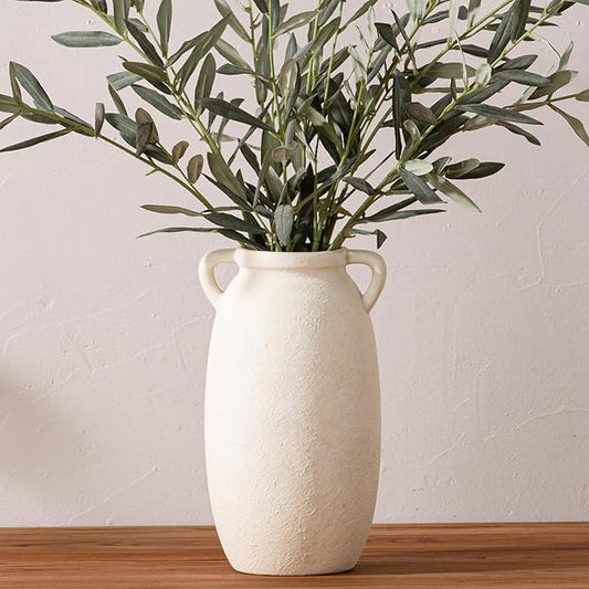 Ceramic Flower Vase 12 inch Farmhouse Rustic Vase Decorative Pottery Terracotta Tall Vases for Home Decor Table Mantle Fireplace Living Room Bathroom Wedding Centerpiece(Large-White)