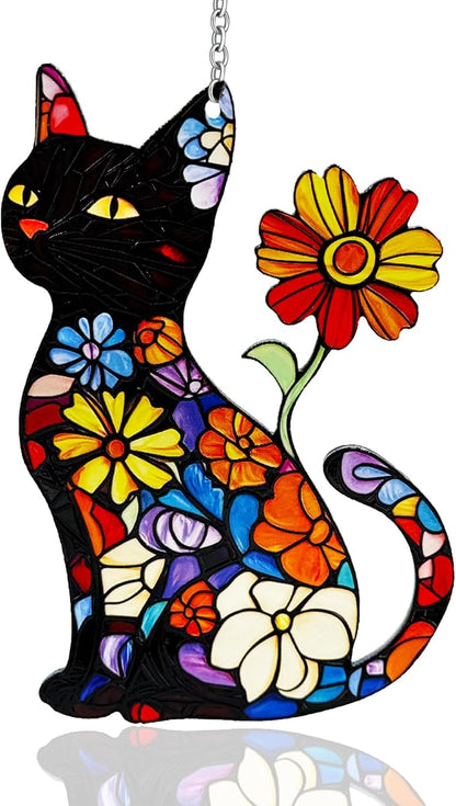 Cat Stained Glass Suncatcher Window, Hanging Sun Catchers Indoor Window, Cat Lover Suncatcher for Mom/Women